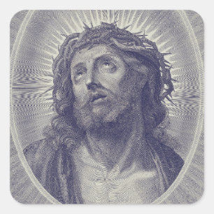 Pegatina Cuadrada El Santo Rostro De Jesús Con Corona De Espinas Art