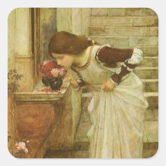 Pegatina Cuadrada El santuario de John William Waterhouse (Anverso)