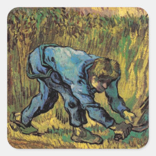 Pegatina Cuadrada El segador con hoz por Vincent van Gogh
