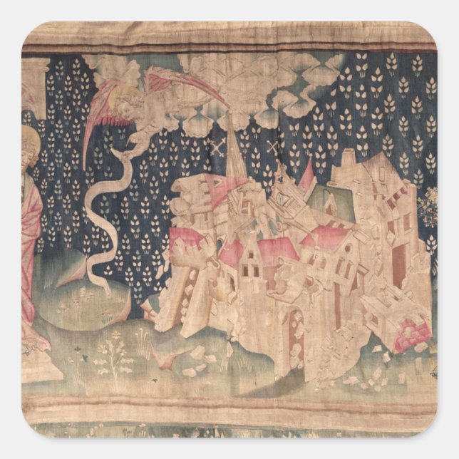 Pegatina Cuadrada El segundo ángel anuncia la caída de Babilonia (Anverso)