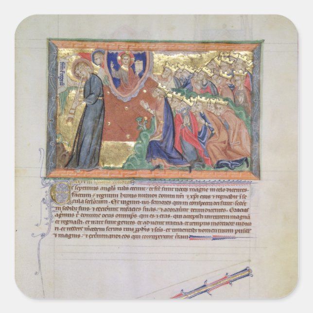 Pegatina Cuadrada El séptimo ángel que soplaba su trompeta (Anverso)