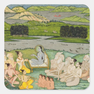 Pegatina Cuadrada El Shuku sabio Deva que se dirige al rey Parikshit