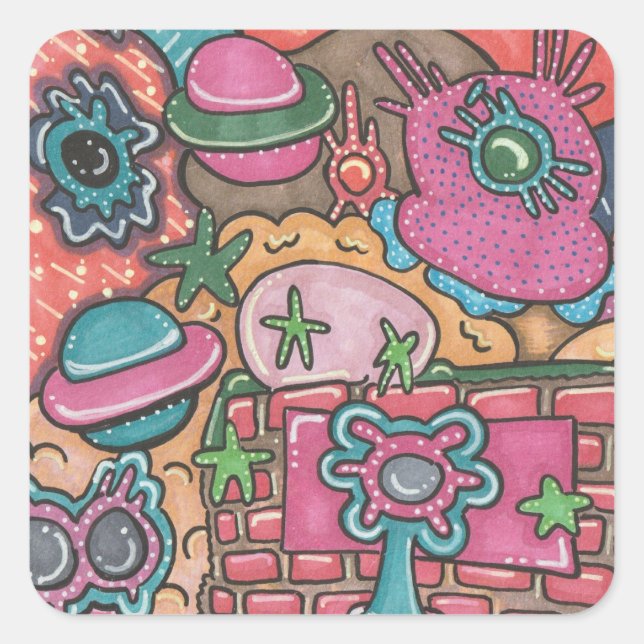 Pegatina Cuadrada El sistema Doodle (Anverso)