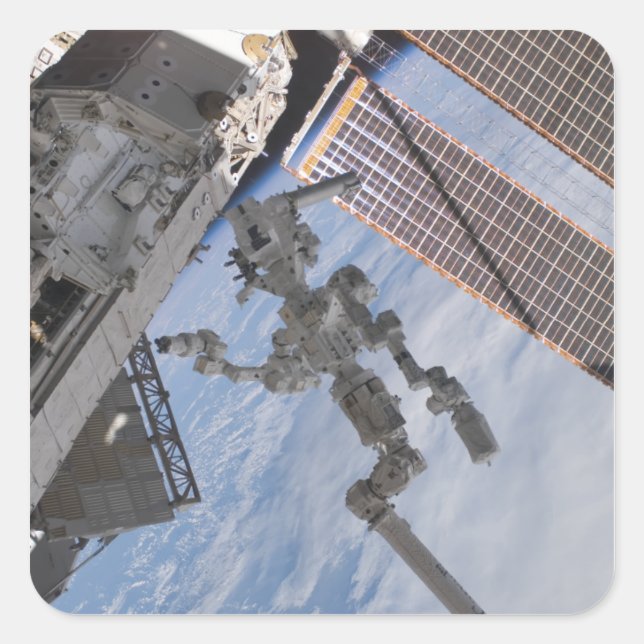 Pegatina Cuadrada El sistema robótico Dextre construido en Canadá 2 (Anverso)