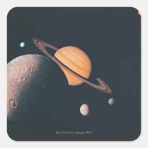 Pegatina Cuadrada El sistema Saturno