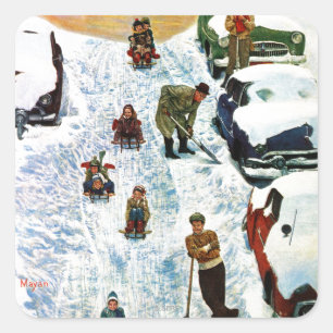 Pegatina Cuadrada El Sledding y excavación