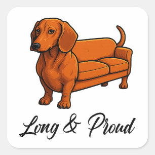 Pegatina Cuadrada El Sofá De Perro Wiener Largo Y Orgulloso