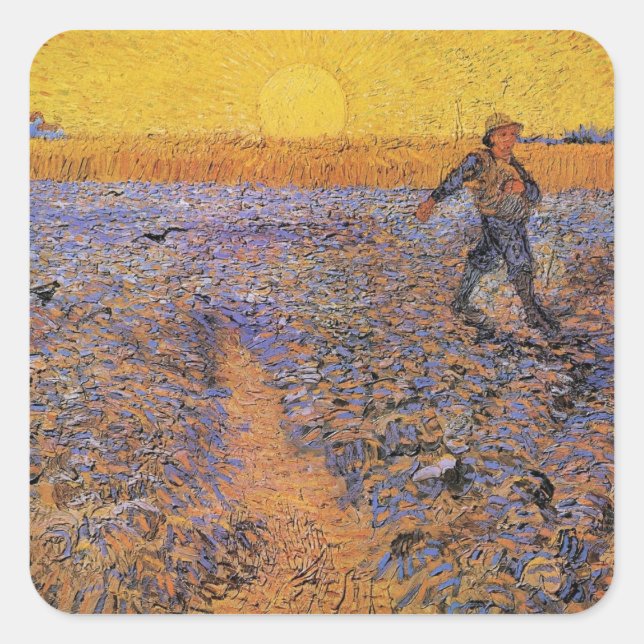 Pegatina Cuadrada El Sower de Vincent van Gogh (Anverso)