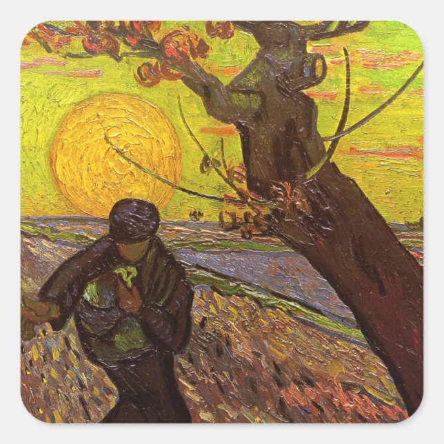 Pegatina Cuadrada El Sower de Vincent van Gogh (Anverso)