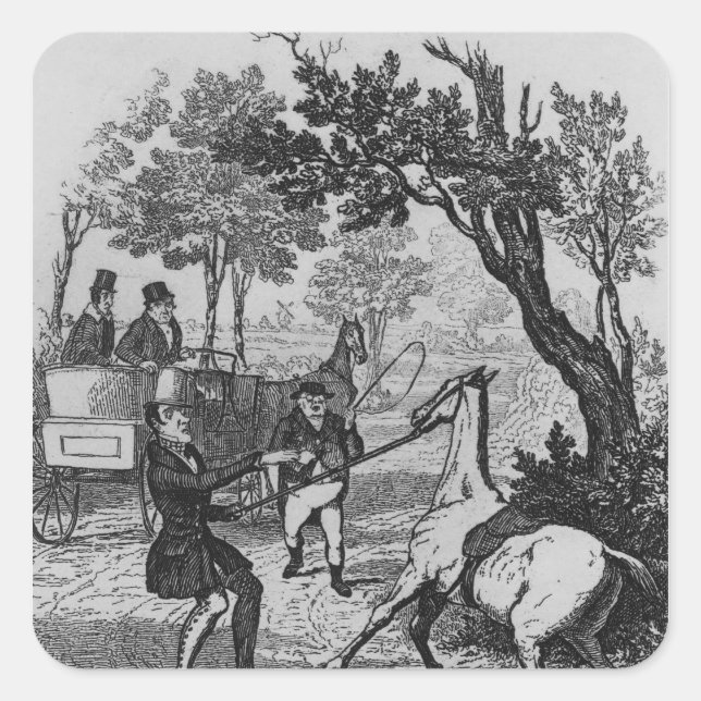 Pegatina Cuadrada El Sr. Winkle y el Sr. Pickwick tratando de contro (Anverso)