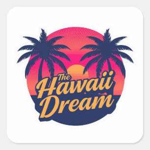 Pegatina Cuadrada El Sueño de Hawái Atardecer Retro Americano