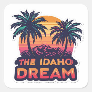 Pegatina Cuadrada El sueño de Idaho Atardecer Retro Americano