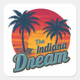 Pegatina Cuadrada El Sueño de Indiana Atardecer Retro Palmeras
