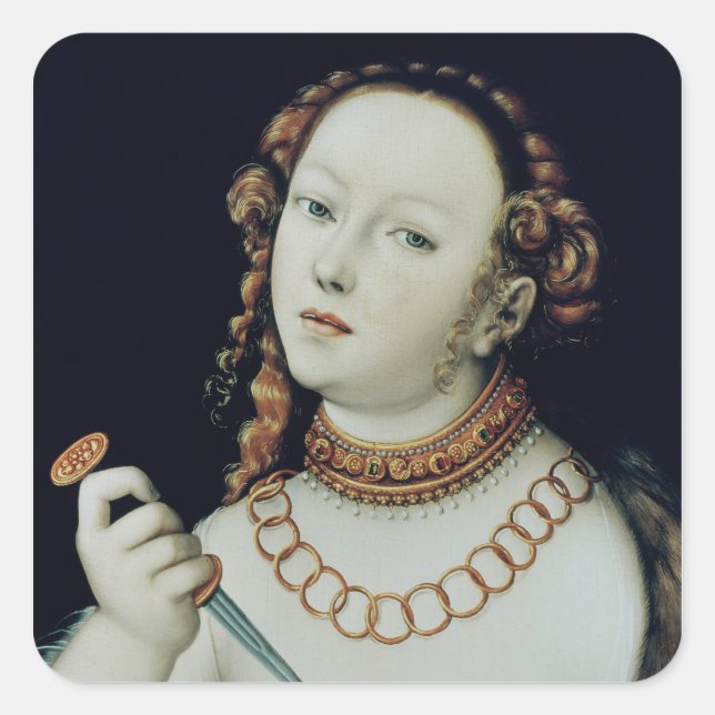 Pegatina Cuadrada El suicidio de Lucretia, 1538 (Anverso)