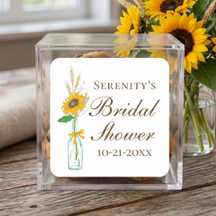 Pegatina Cuadrada El Sunflower Country Cae La Rústica Floral Bridal 