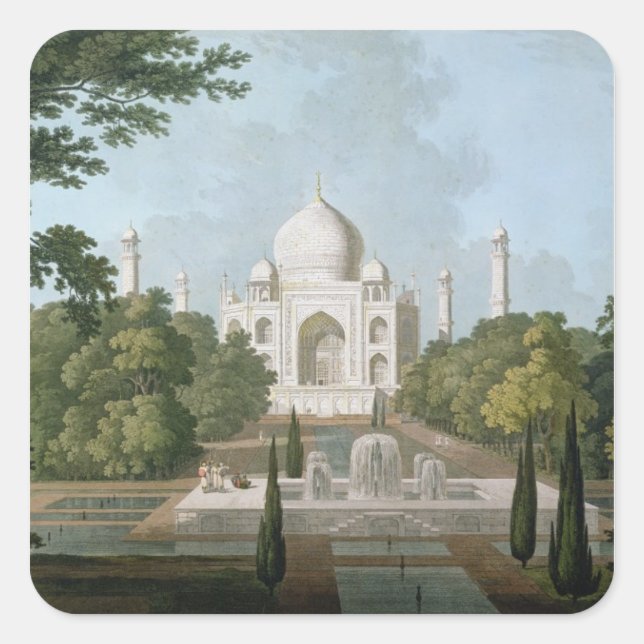 Pegatina Cuadrada El Taj Mahal, Agra, del Jardín (Anverso)