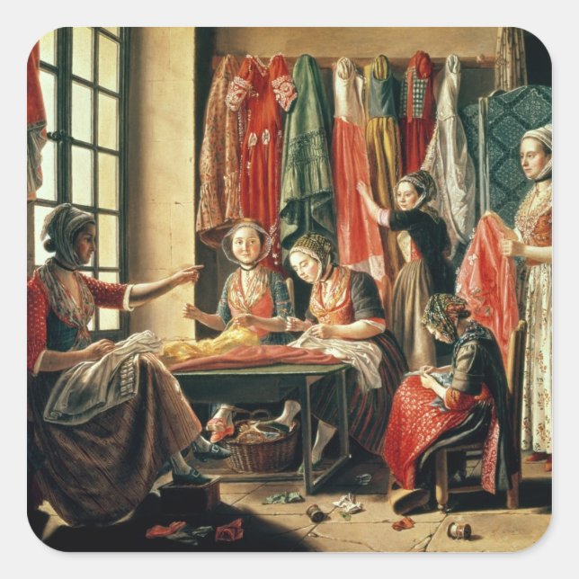 Pegatina Cuadrada El taller de Couturier, Arles, 1760 (Anverso)