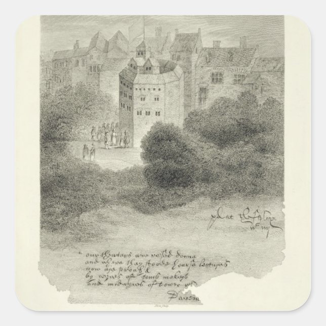 Pegatina Cuadrada El Teatro Globe, Bankside, Southwark, después de u (Anverso)