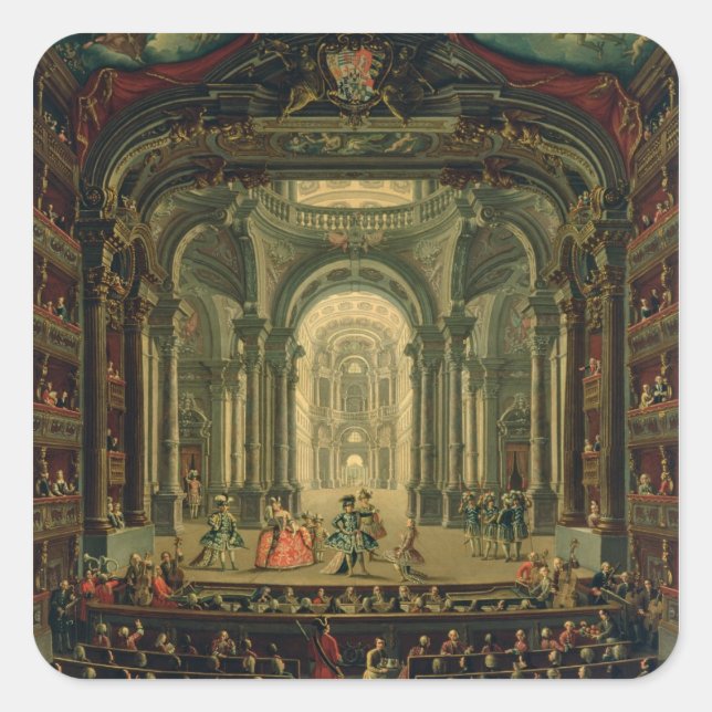 Pegatina Cuadrada El Teatro Reale en Turín (aceite en lona) (Anverso)