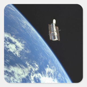 Pegatina Cuadrada El telescopio espacial Hubble con una tierra azul