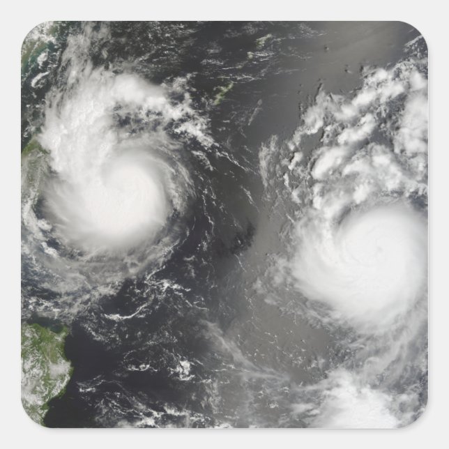 Pegatina Cuadrada El tifón Saomai y la tormenta tropical Bopha (Anverso)