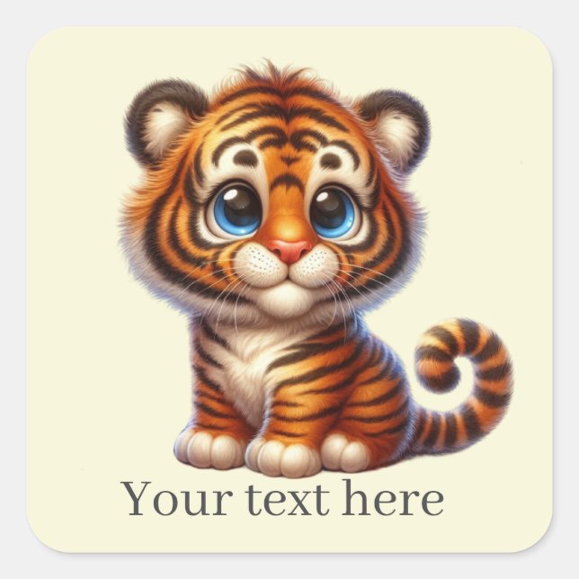 Pegatina Cuadrada El tigre bebé lindo agrega texto (Anverso)