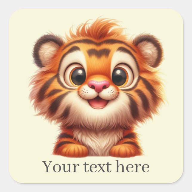 Pegatina Cuadrada El tigre bebé lindo agrega texto (Anverso)