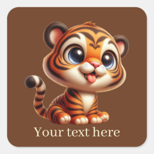 Pegatina Cuadrada El tigre bebé lindo agrega texto