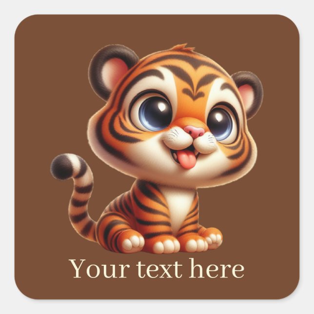Pegatina Cuadrada El tigre bebé lindo agrega texto (Anverso)