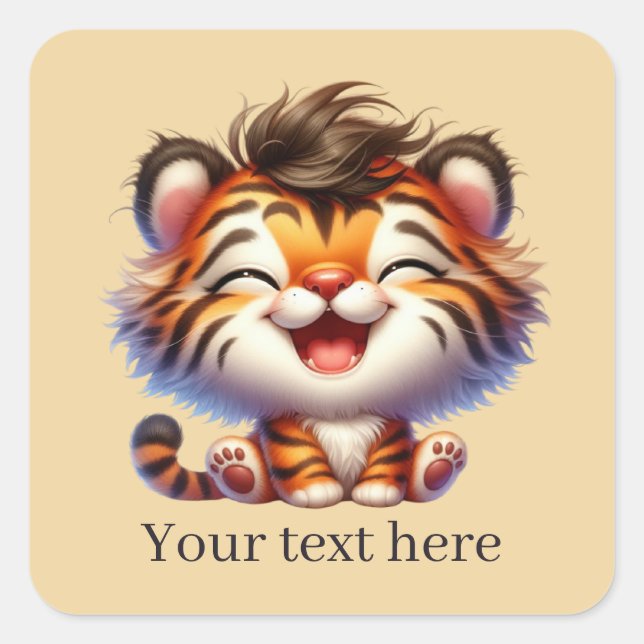 Pegatina Cuadrada El tigre bebé lindo agrega texto (Anverso)