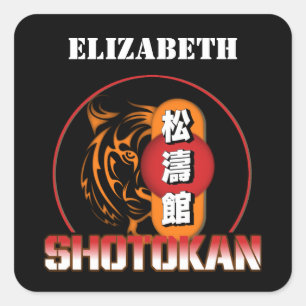 Pegatina Cuadrada El Tigre del Karate de Shotokan y el kanji japonés