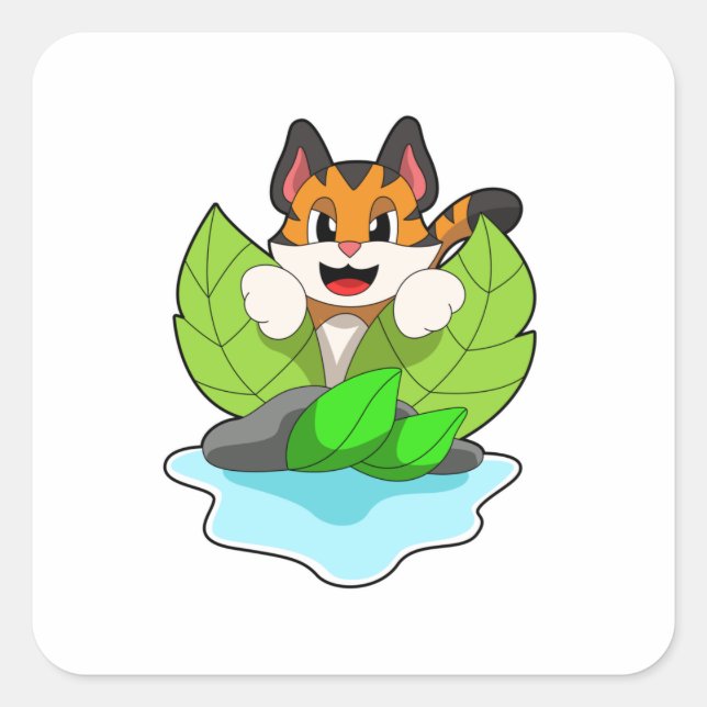 Pegatina Cuadrada El tigre en la caza (Anverso)