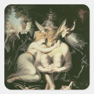 Pegatina Cuadrada El Titania se despierta, rodeado por el asistente