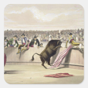 Pegatina Cuadrada El toro saltando las barreras, 1865 (color litho)