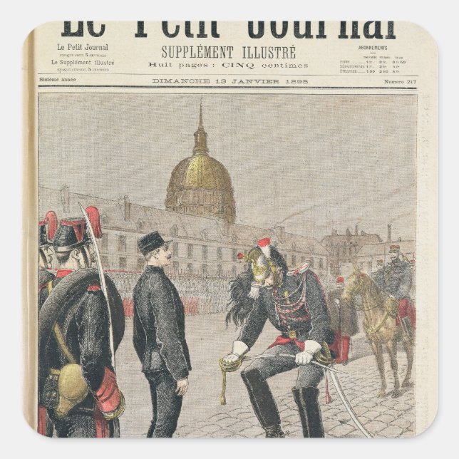 Pegatina Cuadrada El traidor la degradación de Alfred Dreyfus (Anverso)