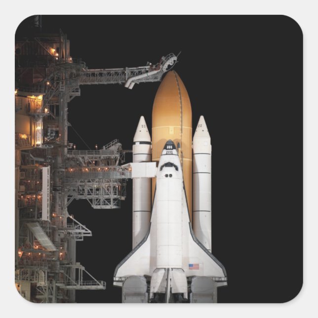 Pegatina Cuadrada El transbordador espacial Atlantis está listo (Anverso)