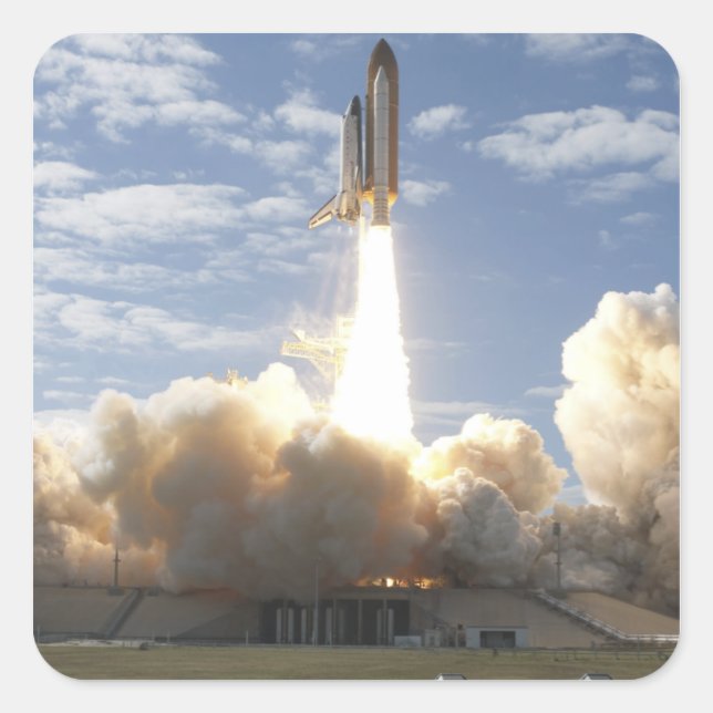 Pegatina Cuadrada El transbordador espacial Atlantis levanta 10 (Anverso)