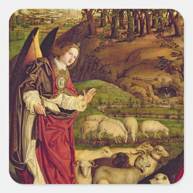 Pegatina Cuadrada El tríptico de Moisés y el ardiente Bush (Anverso)