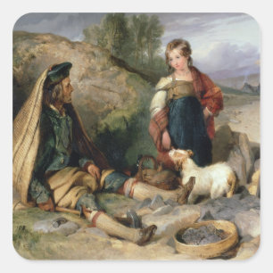 Pegatina Cuadrada El triturador de piedra y su hija, 1830