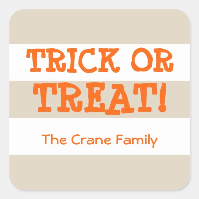 Pegatina Cuadrada El truco moderno de rayas naranja o tratar Hallowe (Anverso)
