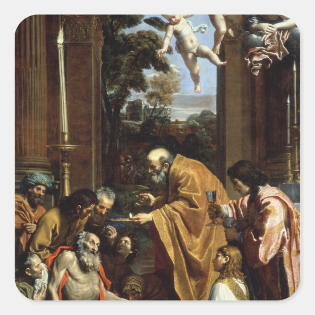 Pegatina Cuadrada El último Sacramento de St. Jerome, 1614 (Anverso)