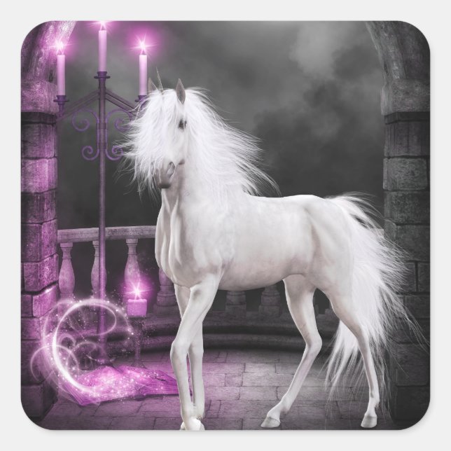Pegatina Cuadrada El unicornio encantado (Anverso)