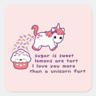 Pegatina Cuadrada El unicornio lindo Fart