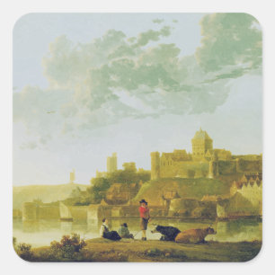 Pegatina Cuadrada El Valkhof en Nijmegen de Aelbert Cuyp