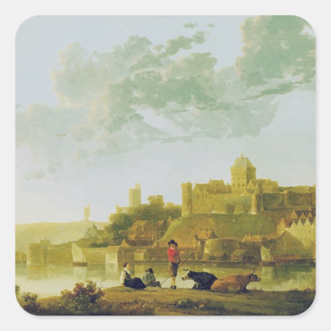 Pegatina Cuadrada El Valkhof en Nijmegen por Aelbert Cuyp (Anverso)