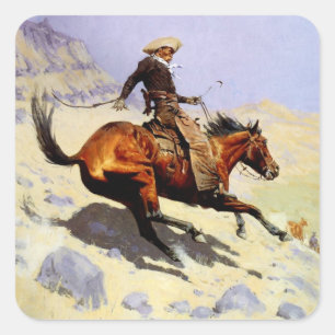 Pegatina Cuadrada El vaquero de Remington, militar de caballería vin
