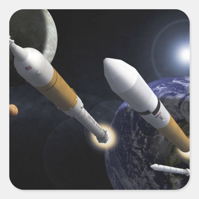 Pegatina Cuadrada El vehículo de lanzamiento de la tripulación Ares  (Anverso)