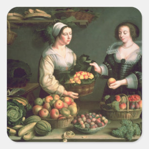 Pegatina Cuadrada El vendedor de la fruta y verdura