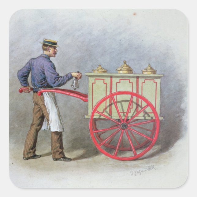 Pegatina Cuadrada El vendedor del helado, 1895 (Anverso)