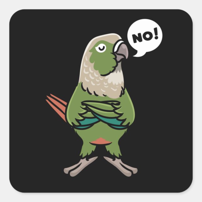 Pegatina Cuadrada El verde Cheek Conure El Paracaídas Con El Queso V (Anverso)